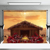 Aperturee - Aperturee Nativity Scene Photography Backdrop with Manger and Star of Bethlehem Religious Christian Christmas Decor